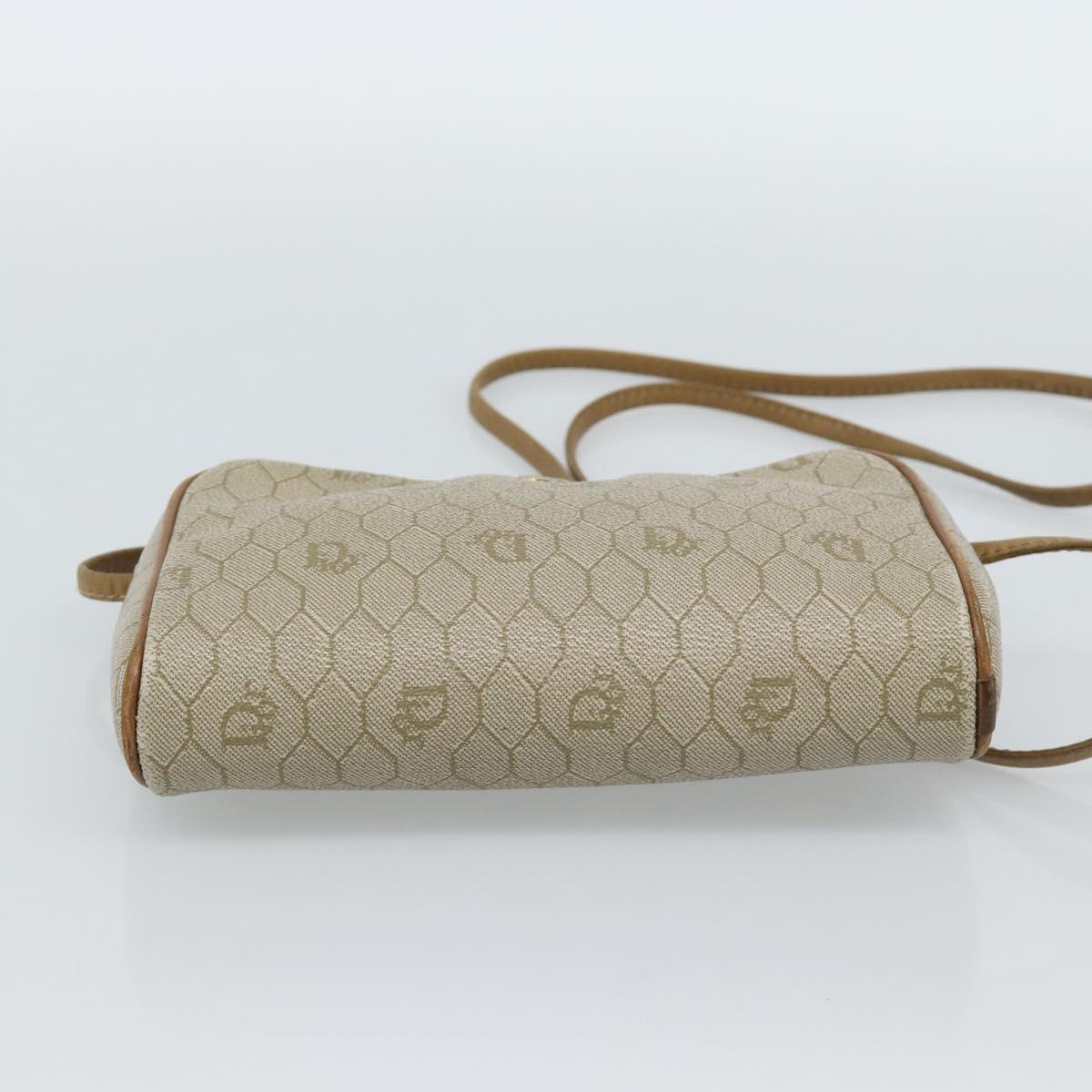Christian Dior Honeycomb Canvas Shoulder Bag PVC Beige Gold Auth ep14966