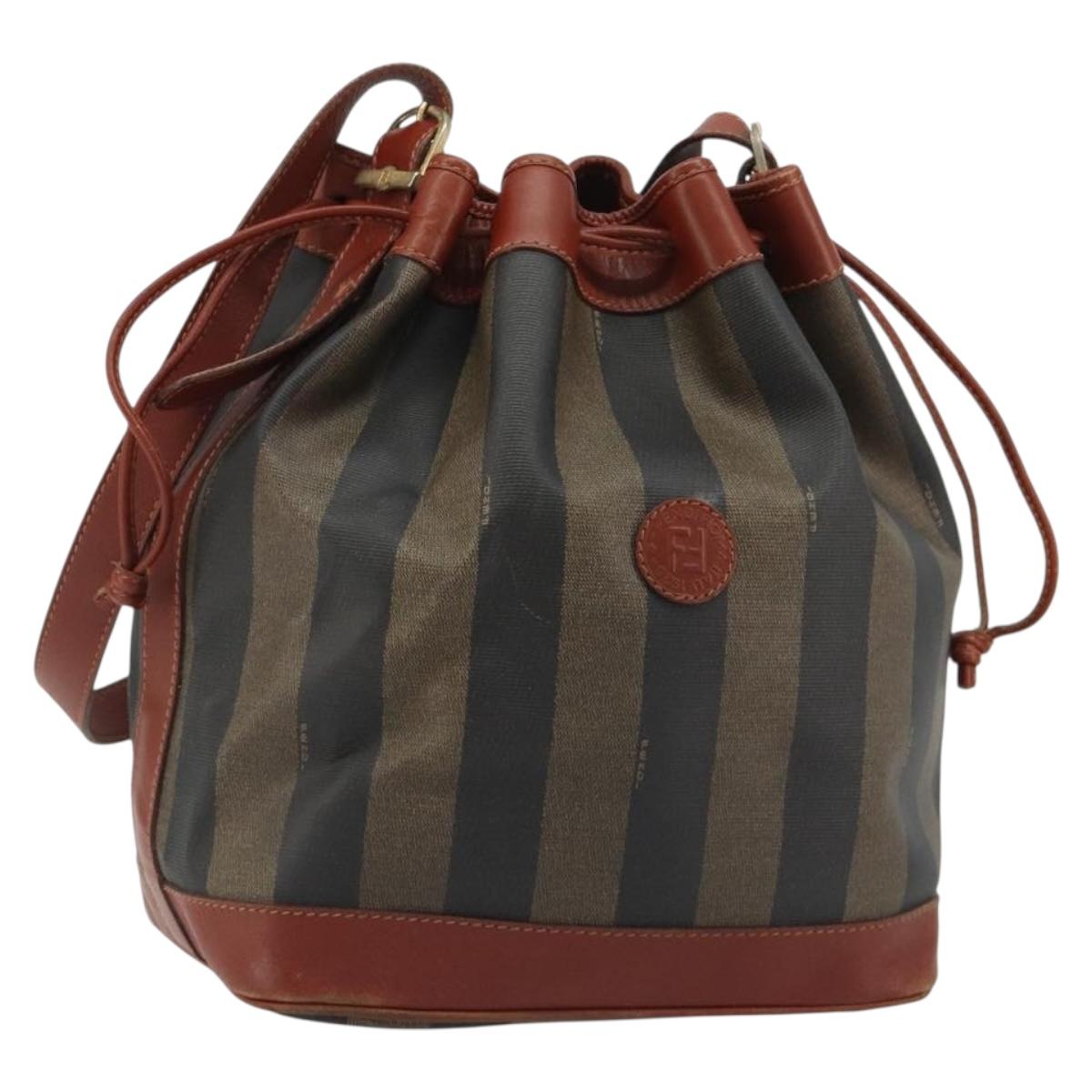 FENDI Pecan Canvas Shoulder Bag PVC Black Brown Auth ep14969