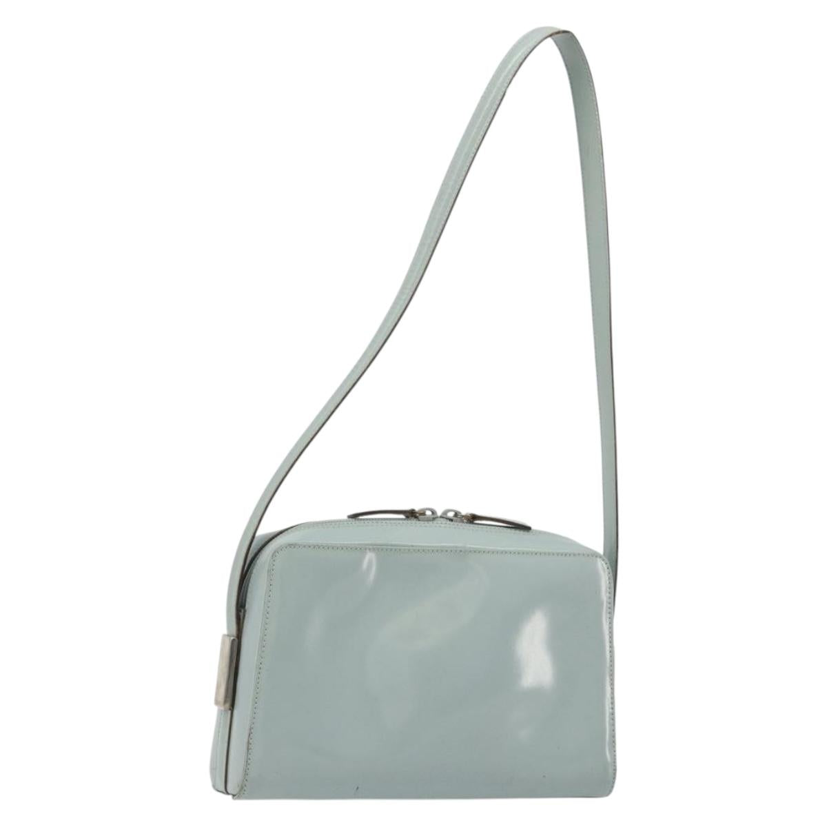 GUCCI Shoulder Bag Patent leather Light Blue Silver Auth ep14972