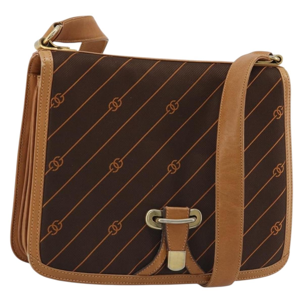GUCCI Shoulder Bag Canvas Brown Gold Auth ep14975
