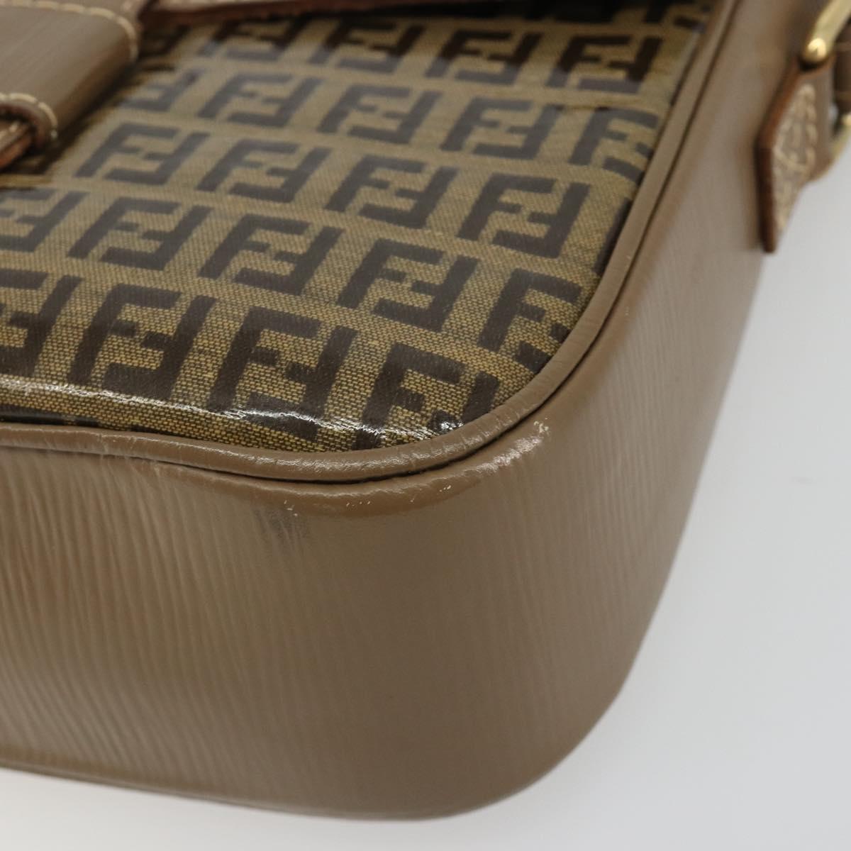 FENDI Zucchino Canvas Shoulder Bag Coated Canvas Beige Gold Auth ep14978