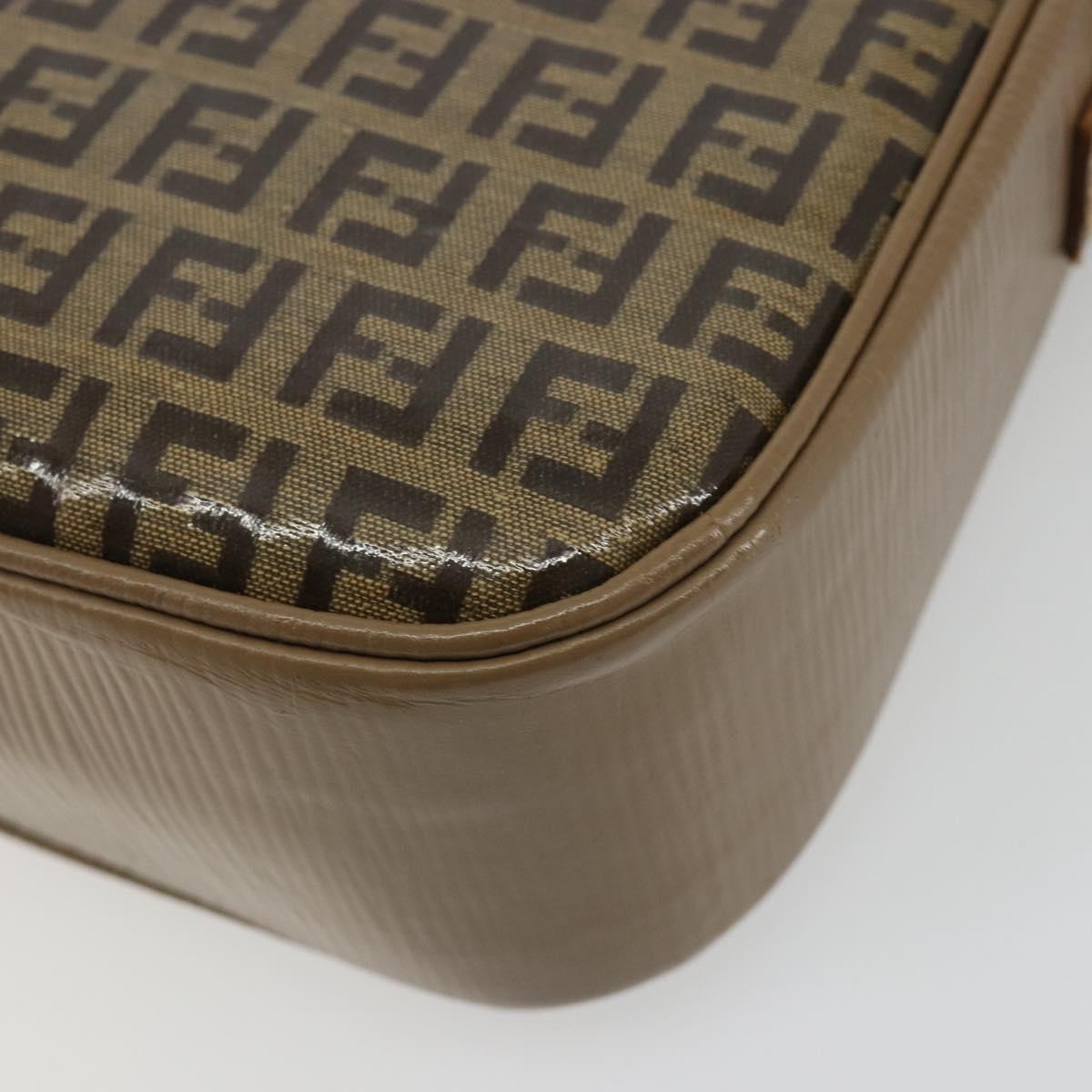 FENDI Zucchino Canvas Shoulder Bag Coated Canvas Beige Gold Auth ep14978