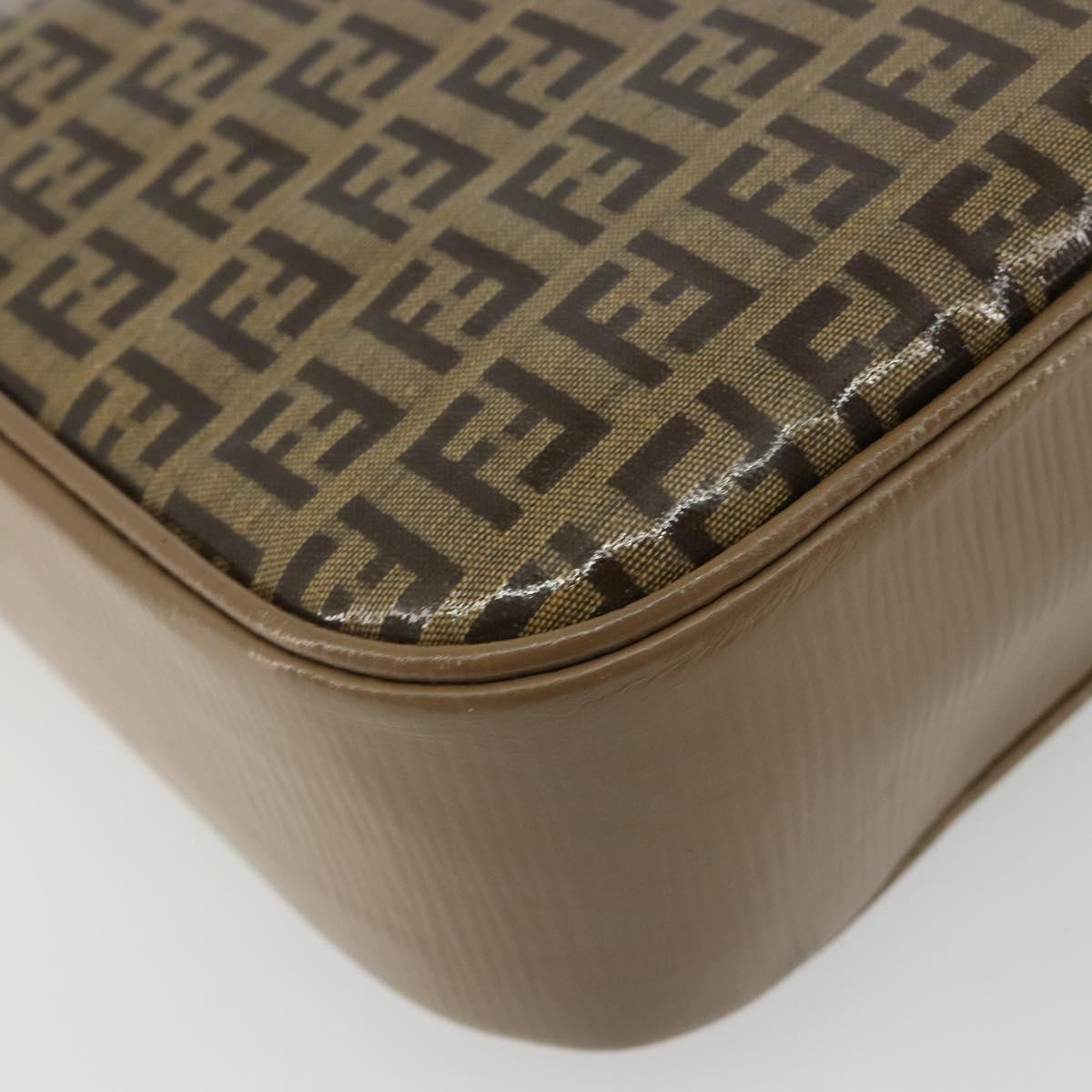 FENDI Zucchino Canvas Shoulder Bag Coated Canvas Beige Gold Auth ep14978
