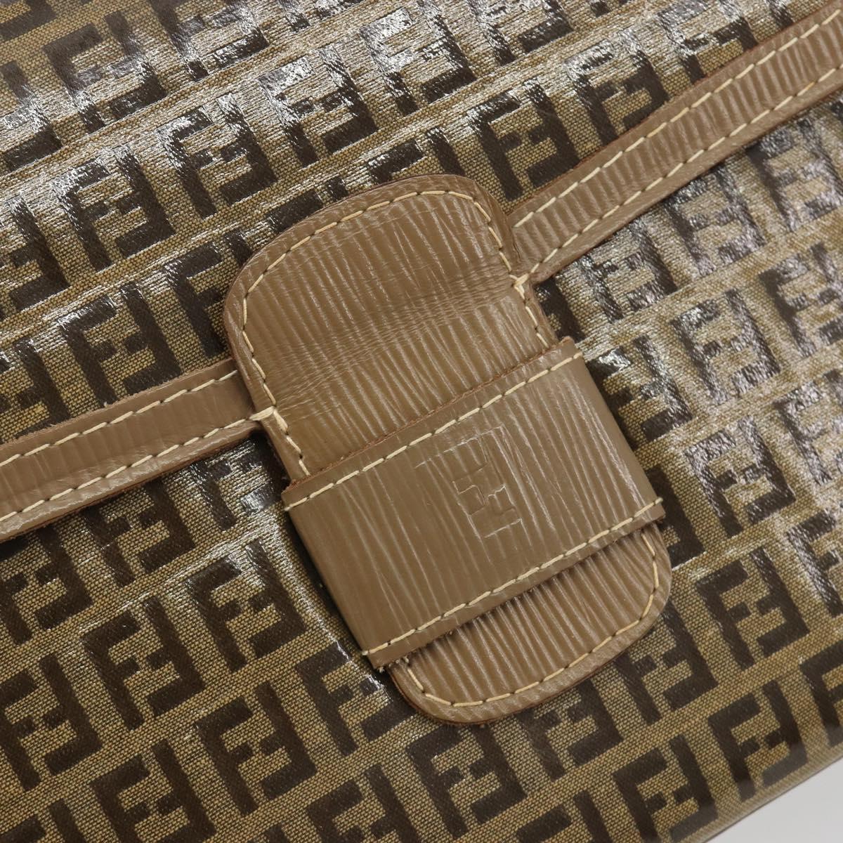 FENDI Zucchino Canvas Shoulder Bag Coated Canvas Beige Gold Auth ep14978