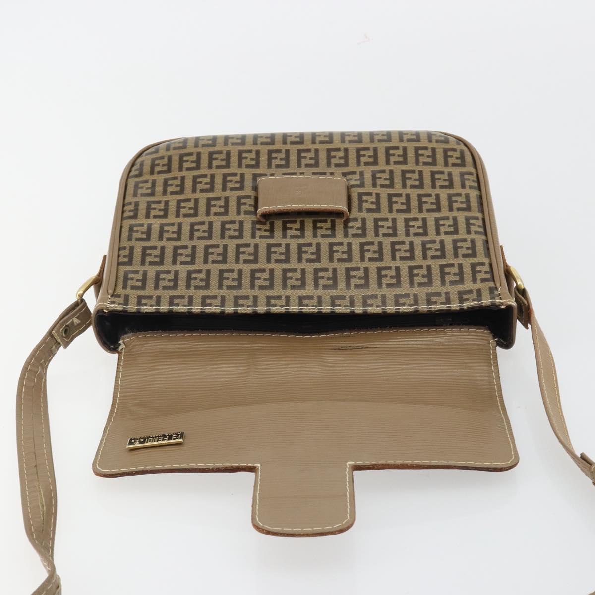 FENDI Zucchino Canvas Shoulder Bag Coated Canvas Beige Gold Auth ep14978