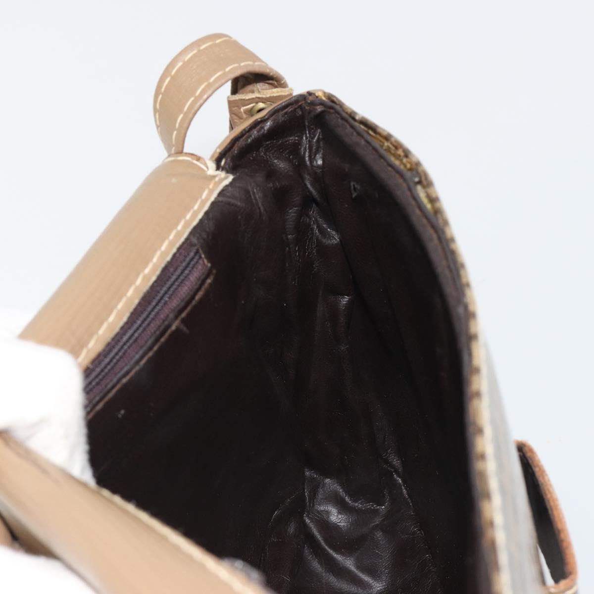 FENDI Zucchino Canvas Shoulder Bag Coated Canvas Beige Gold Auth ep14978
