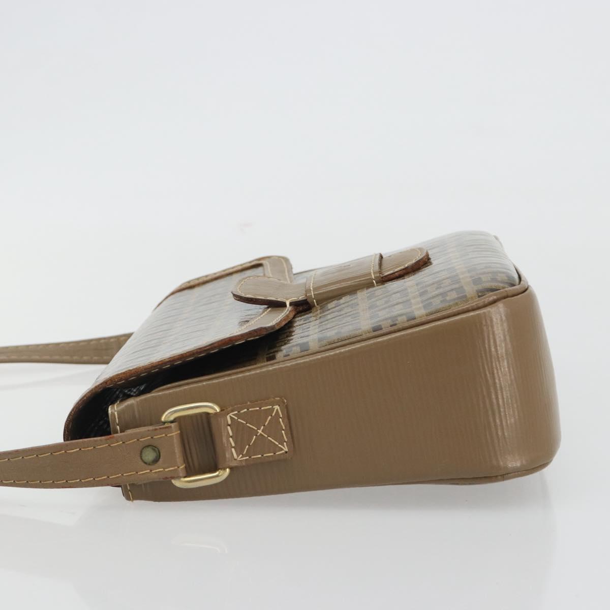 FENDI Zucchino Canvas Shoulder Bag Coated Canvas Beige Gold Auth ep14978