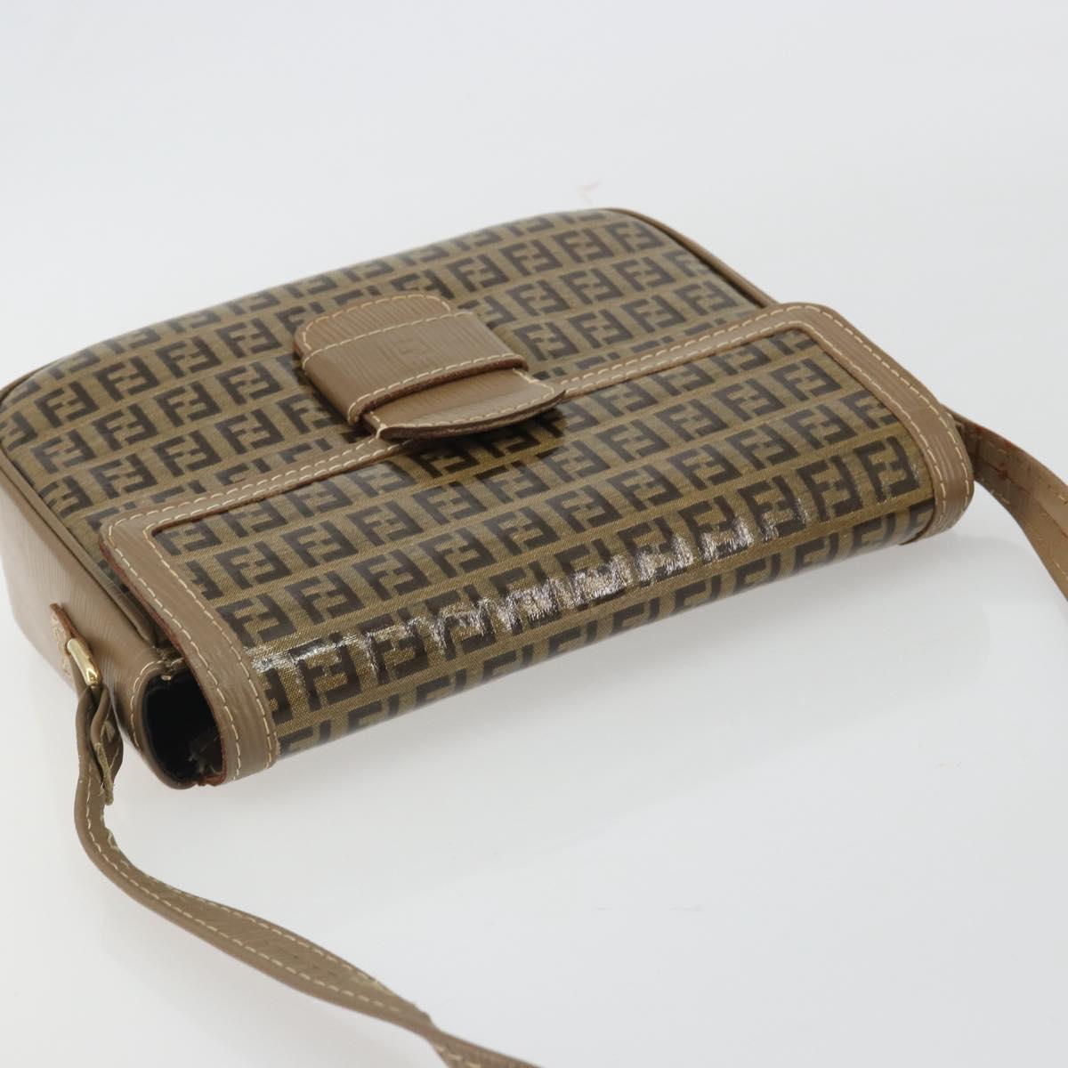 FENDI Zucchino Canvas Shoulder Bag Coated Canvas Beige Gold Auth ep14978