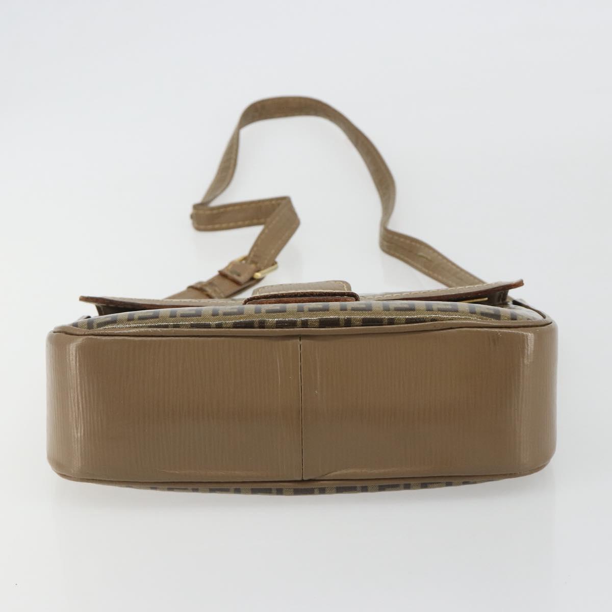 FENDI Zucchino Canvas Shoulder Bag Coated Canvas Beige Gold Auth ep14978