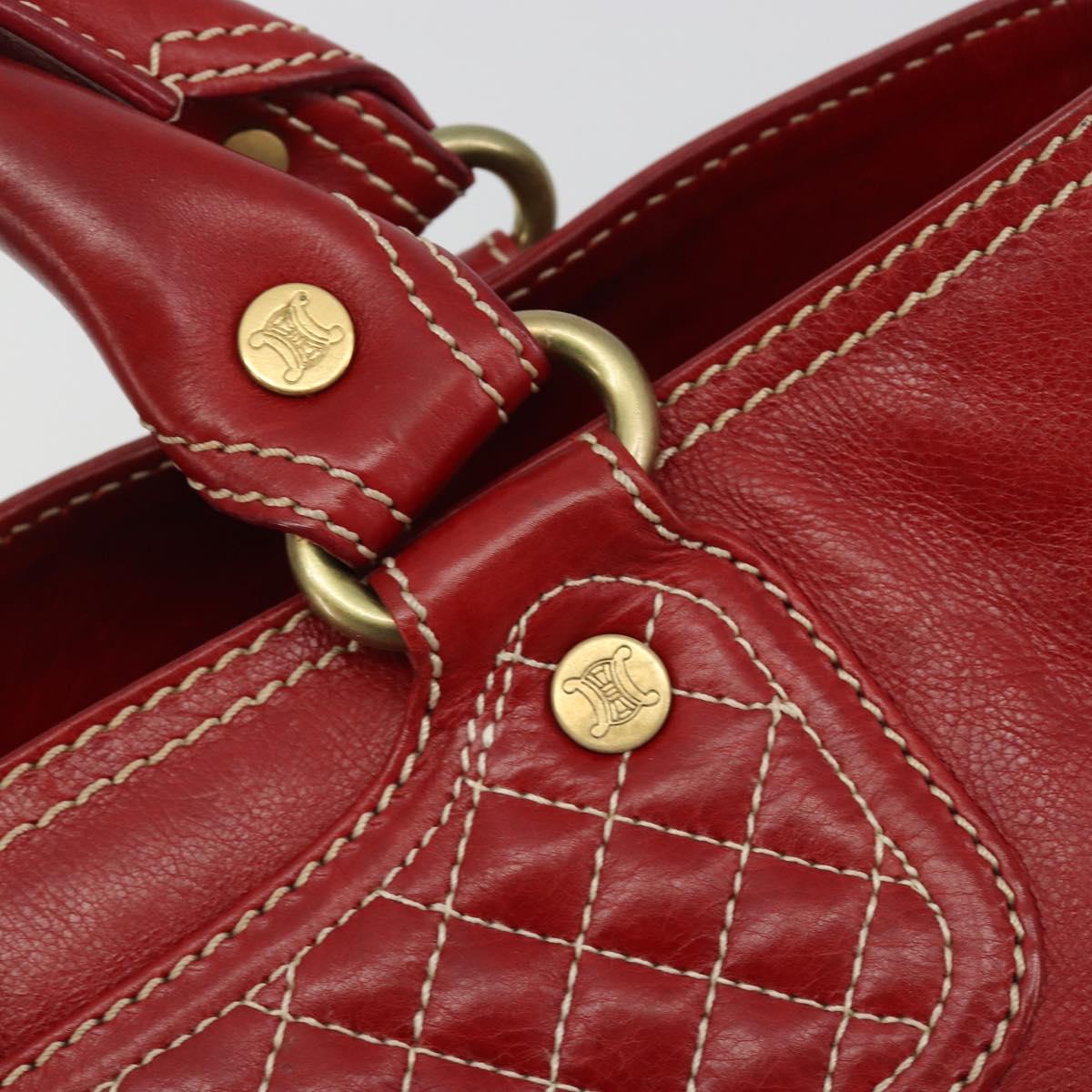 CELINE Hand Bag Leather Red Gold Auth ep14985