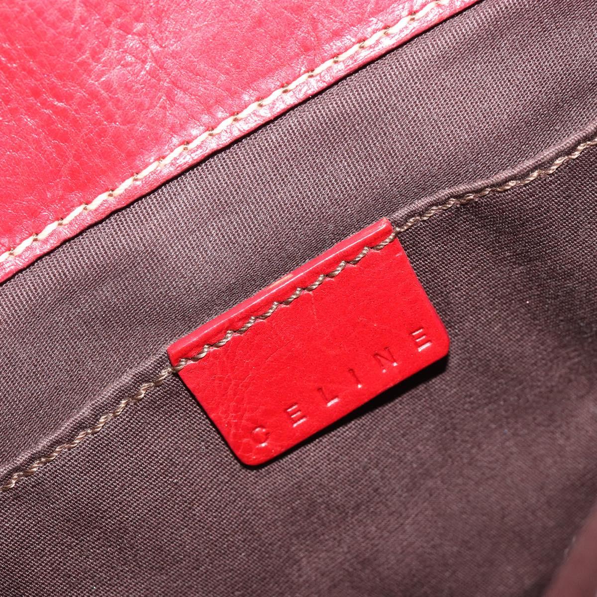 CELINE Hand Bag Leather Red Gold Auth ep14985
