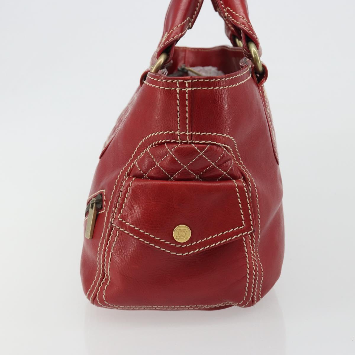 CELINE Hand Bag Leather Red Gold Auth ep14985