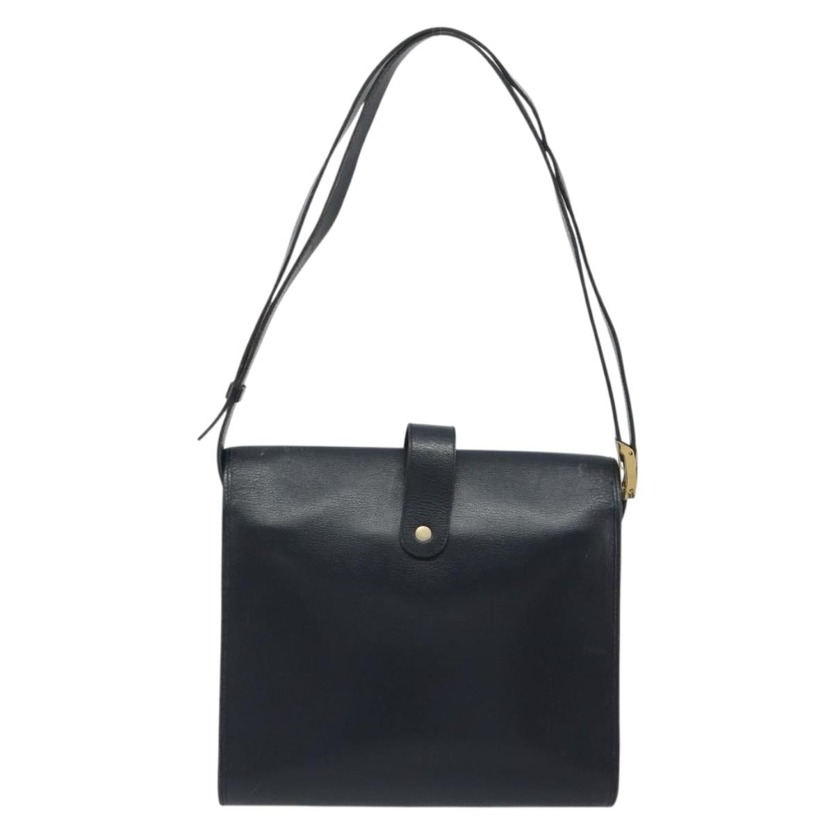 Christian Dior Shoulder Bag Leather Navy Gold Auth ep14988