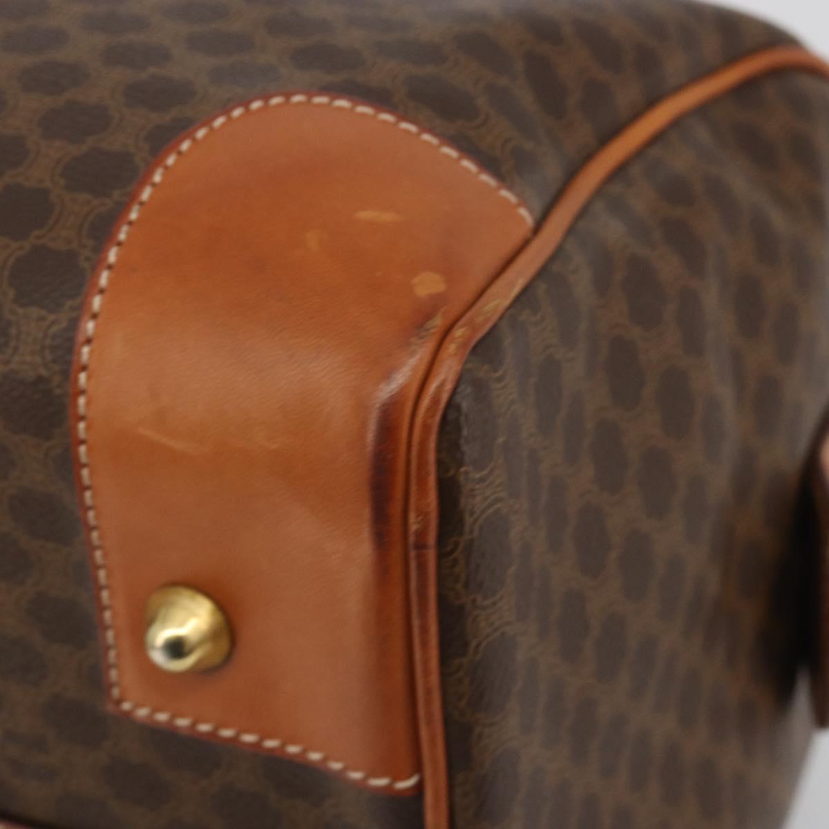 CELINE Macadam Canvas Boston Bag PVC Leather Brown Gold Auth ep14989A