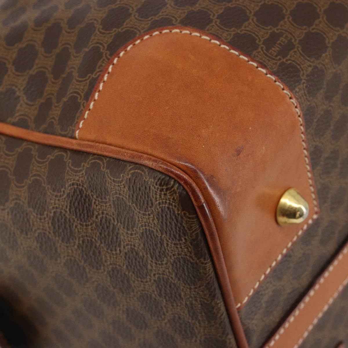 CELINE Macadam Canvas Boston Bag PVC Leather Brown Gold Auth ep14989A