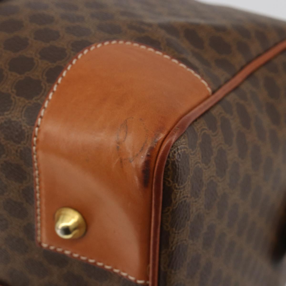 CELINE Macadam Canvas Boston Bag PVC Leather Brown Gold Auth ep14989A