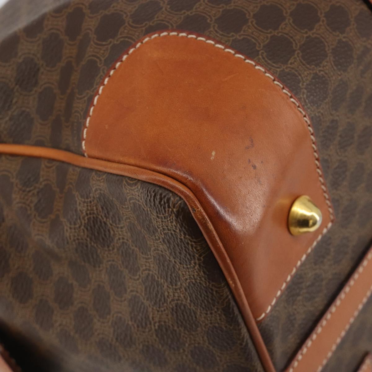 CELINE Macadam Canvas Boston Bag PVC Leather Brown Gold Auth ep14989A