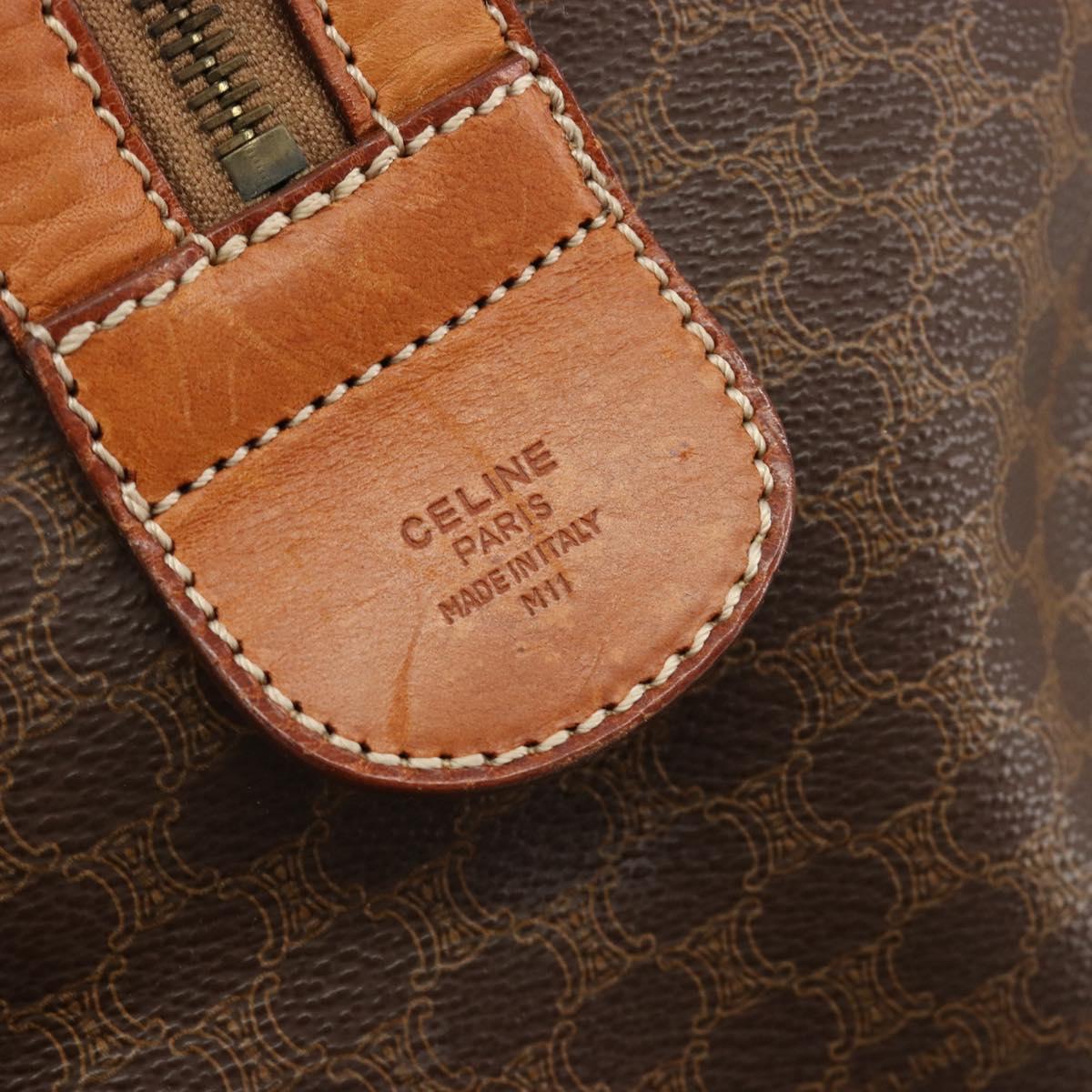 CELINE Macadam Canvas Boston Bag PVC Leather Brown Gold Auth ep14989A