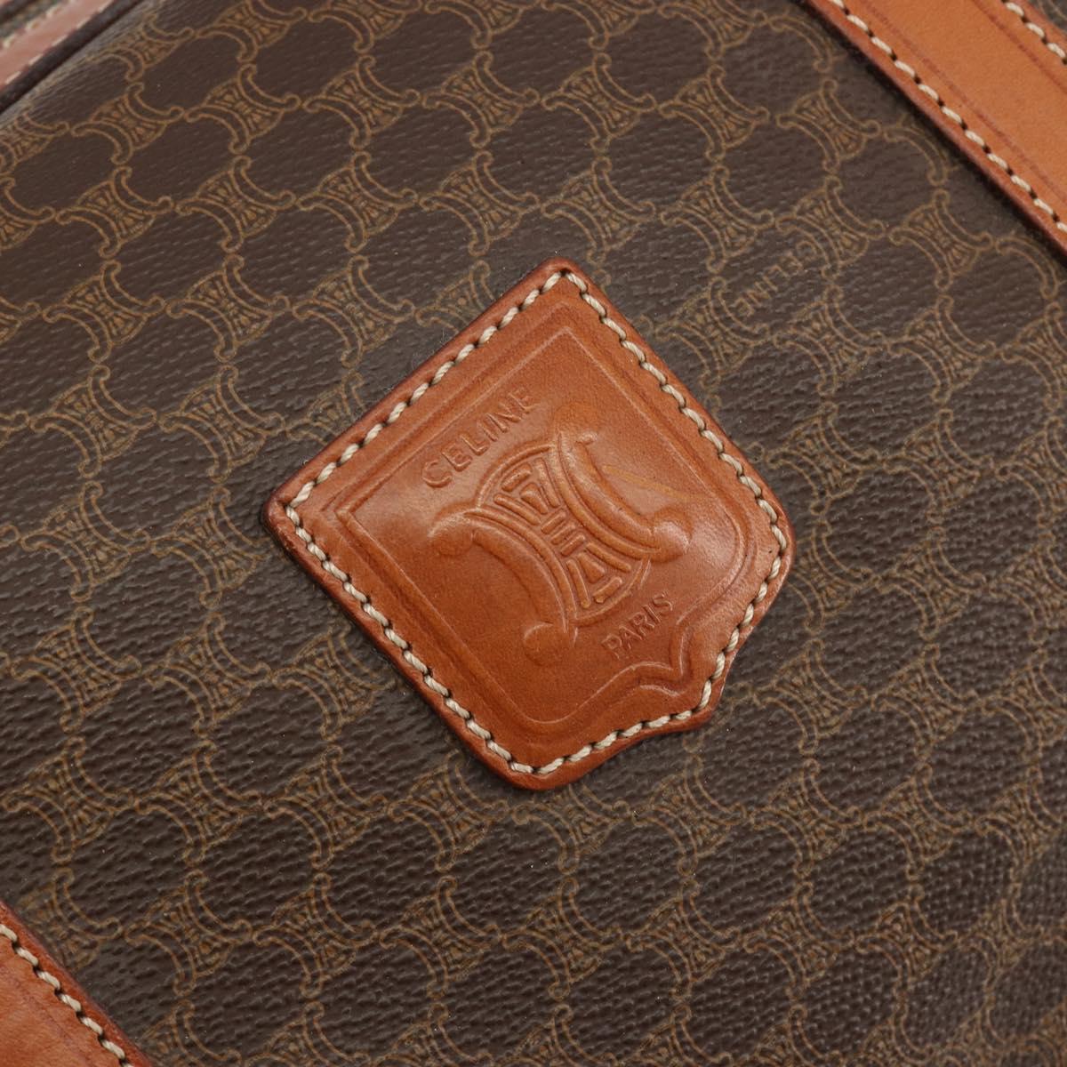 CELINE Macadam Canvas Boston Bag PVC Leather Brown Gold Auth ep14989A