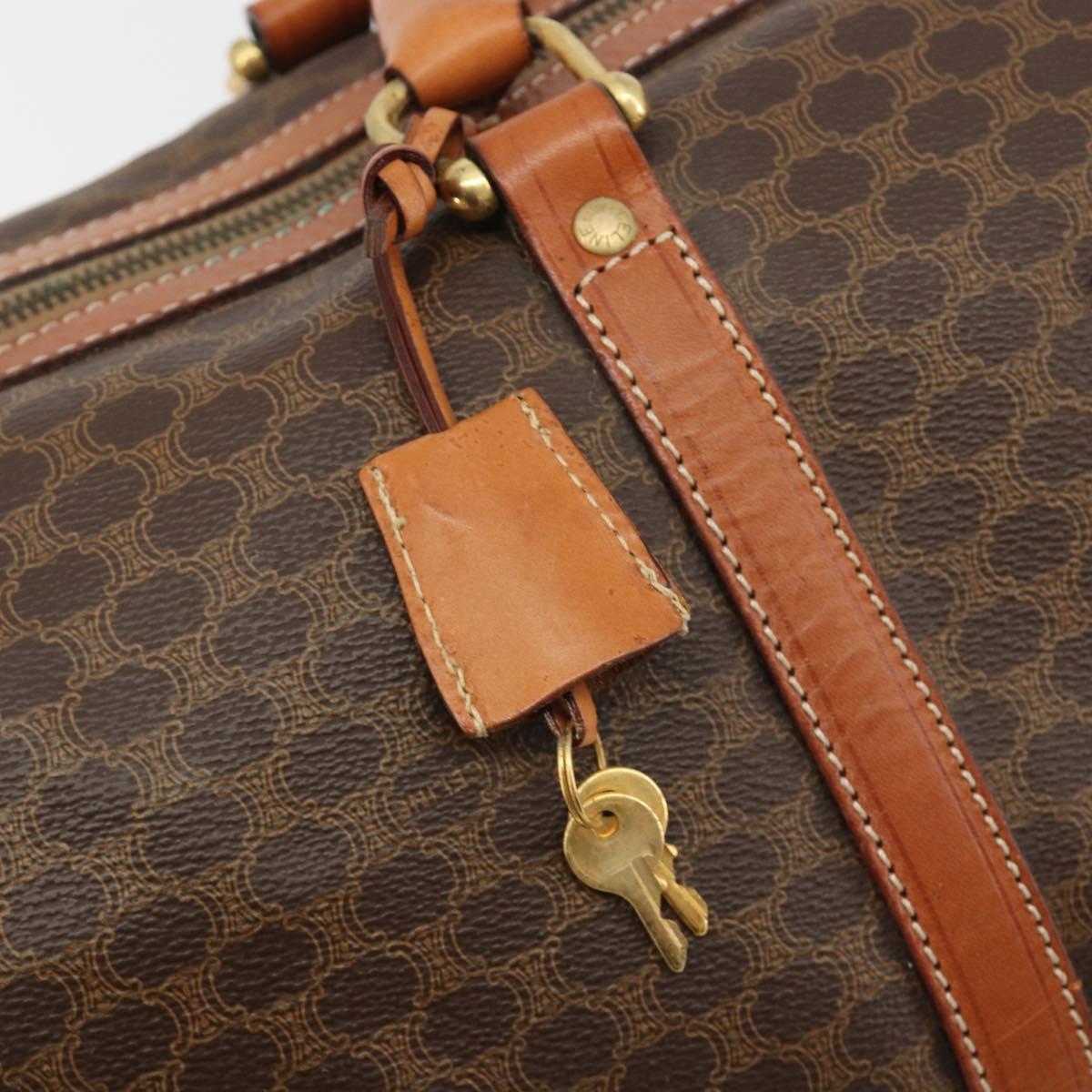 CELINE Macadam Canvas Boston Bag PVC Leather Brown Gold Auth ep14989A