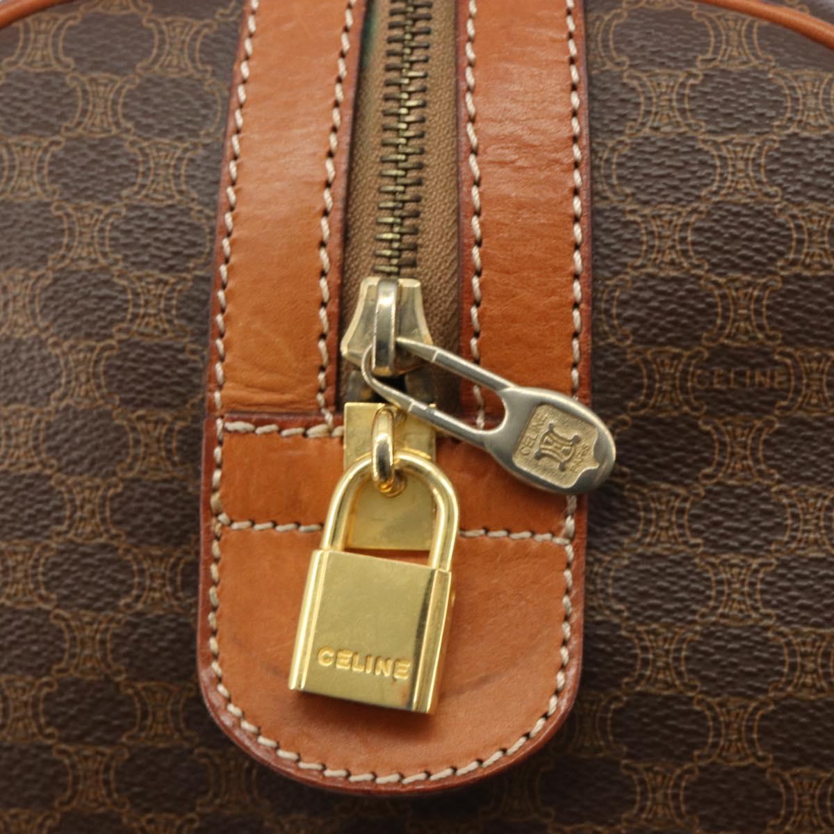 CELINE Macadam Canvas Boston Bag PVC Leather Brown Gold Auth ep14989A