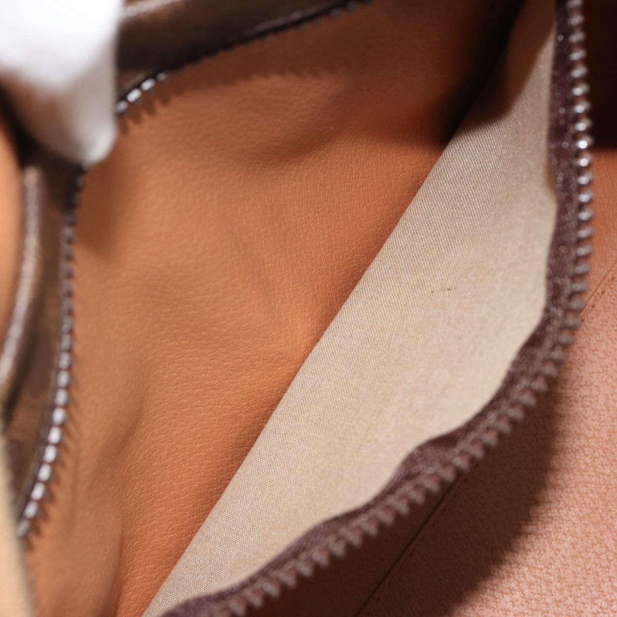 CELINE Macadam Canvas Boston Bag PVC Leather Brown Gold Auth ep14989A