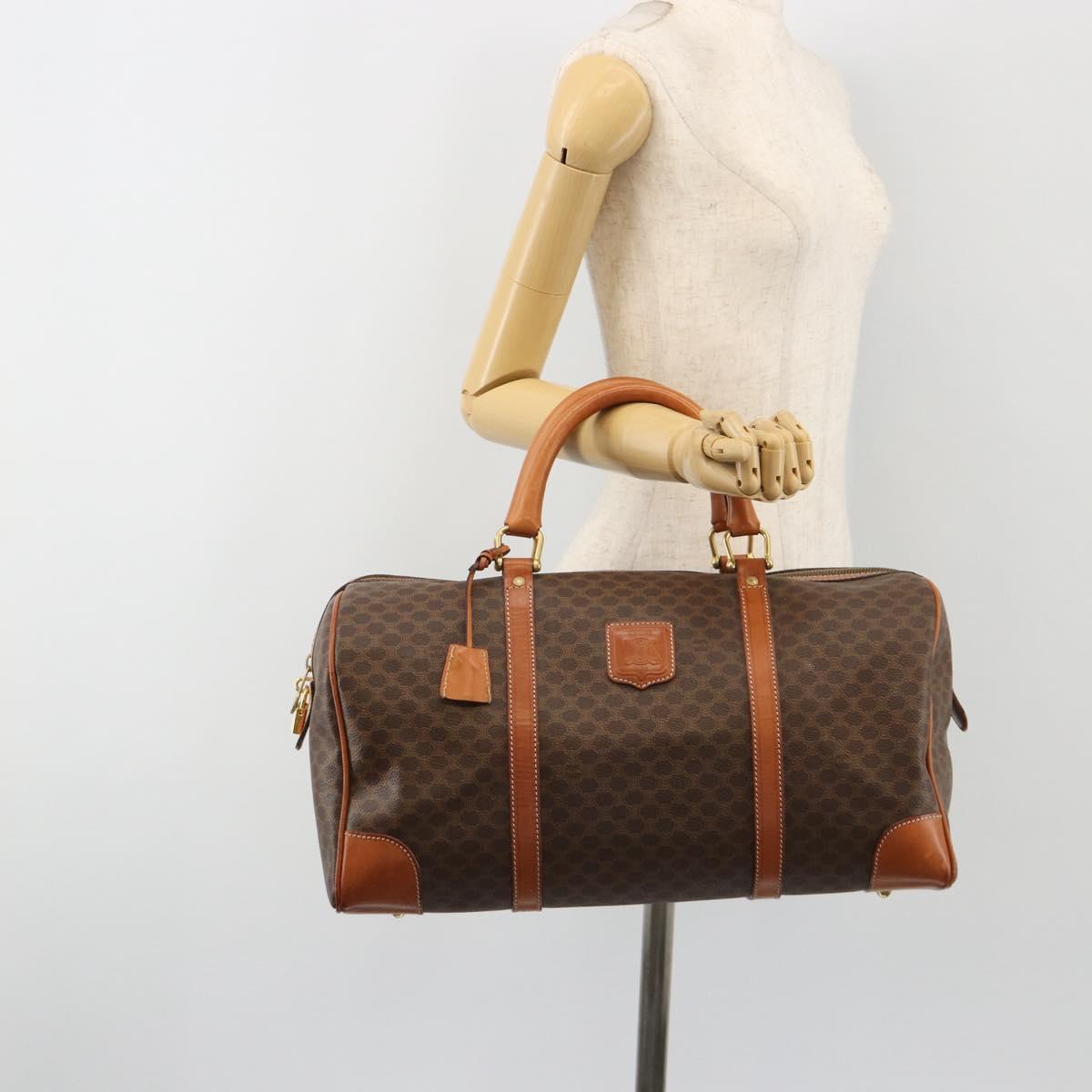 CELINE Macadam Canvas Boston Bag PVC Leather Brown Gold Auth ep14989A
