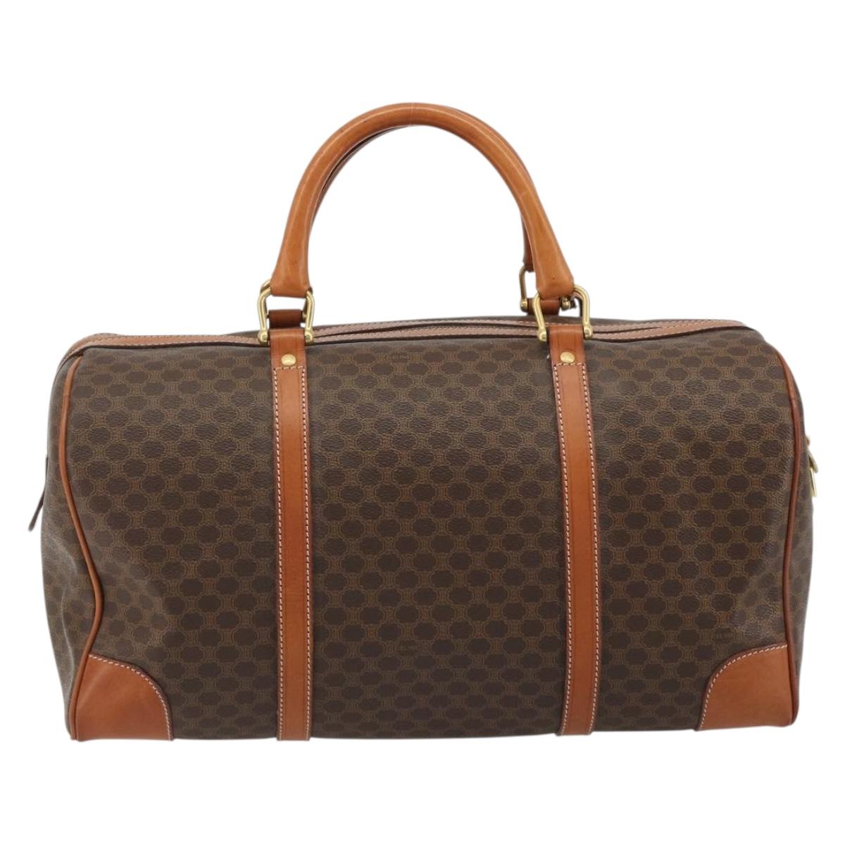 CELINE Macadam Canvas Boston Bag PVC Leather Brown Gold Auth ep14989A