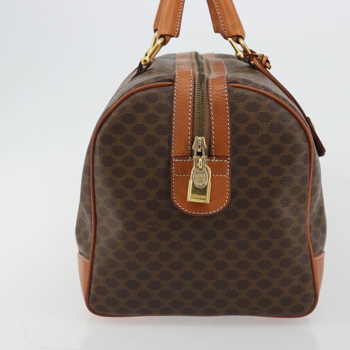 CELINE Macadam Canvas Boston Bag PVC Leather Brown Gold Auth ep14989A