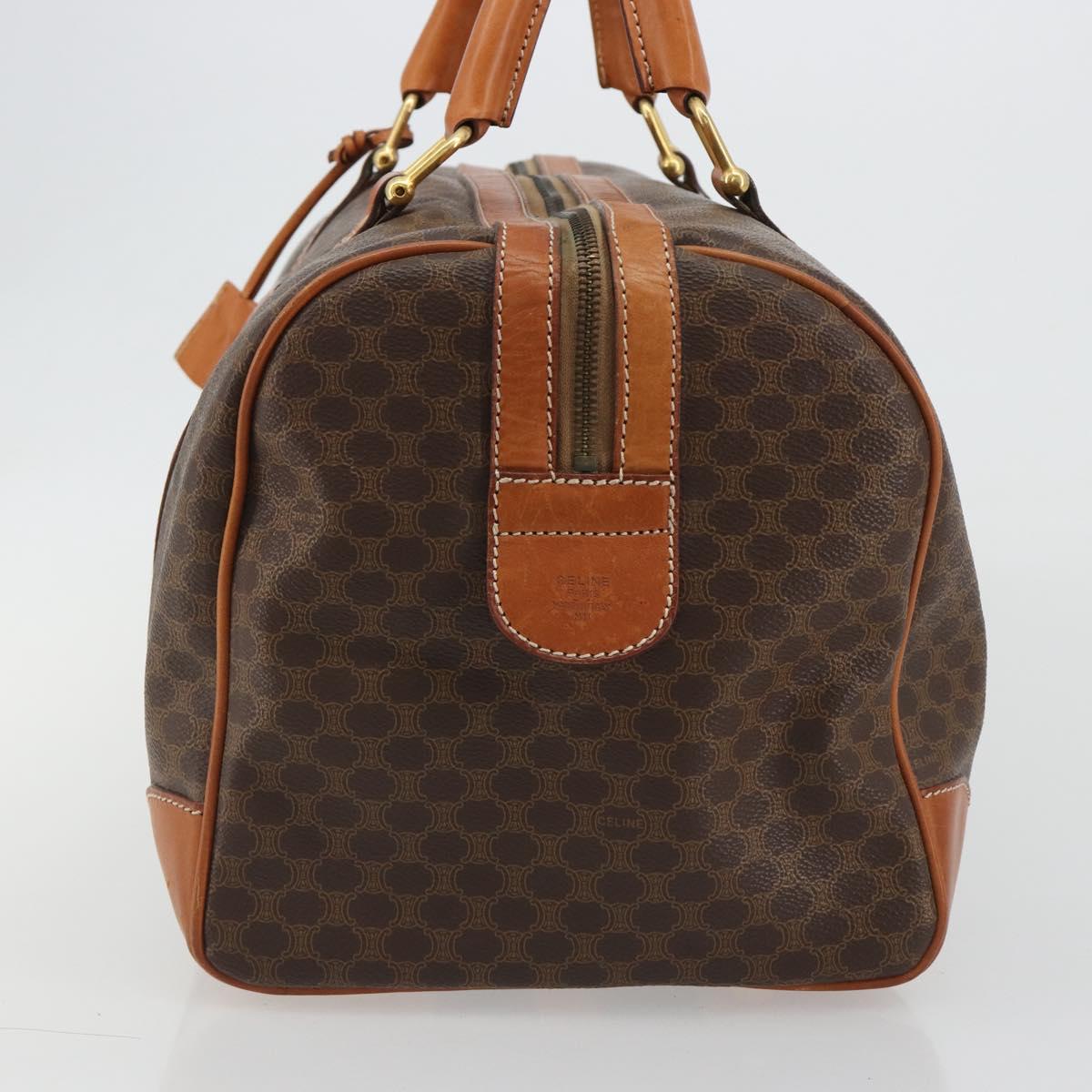 CELINE Macadam Canvas Boston Bag PVC Leather Brown Gold Auth ep14989A