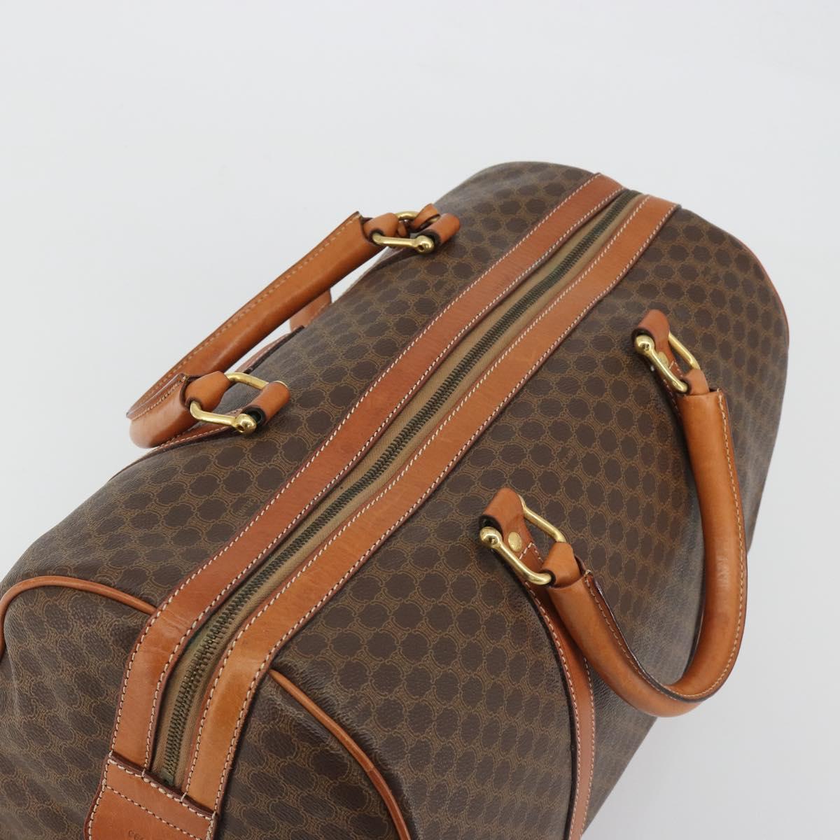 CELINE Macadam Canvas Boston Bag PVC Leather Brown Gold Auth ep14989A
