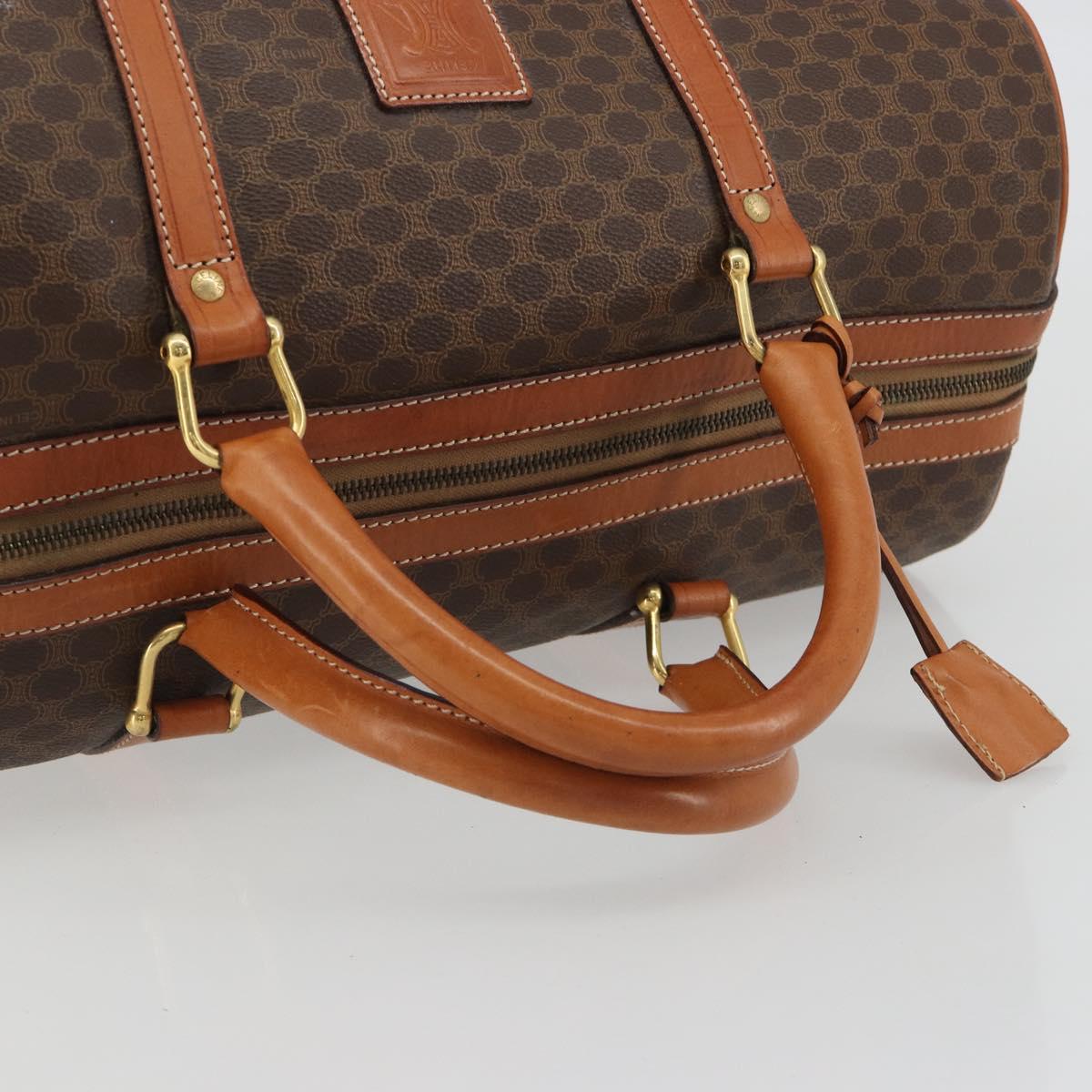 CELINE Macadam Canvas Boston Bag PVC Leather Brown Gold Auth ep14989A