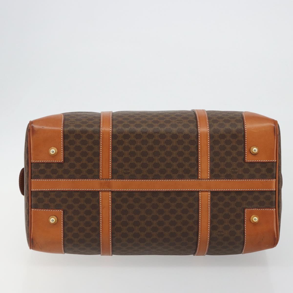 CELINE Macadam Canvas Boston Bag PVC Leather Brown Gold Auth ep14989A
