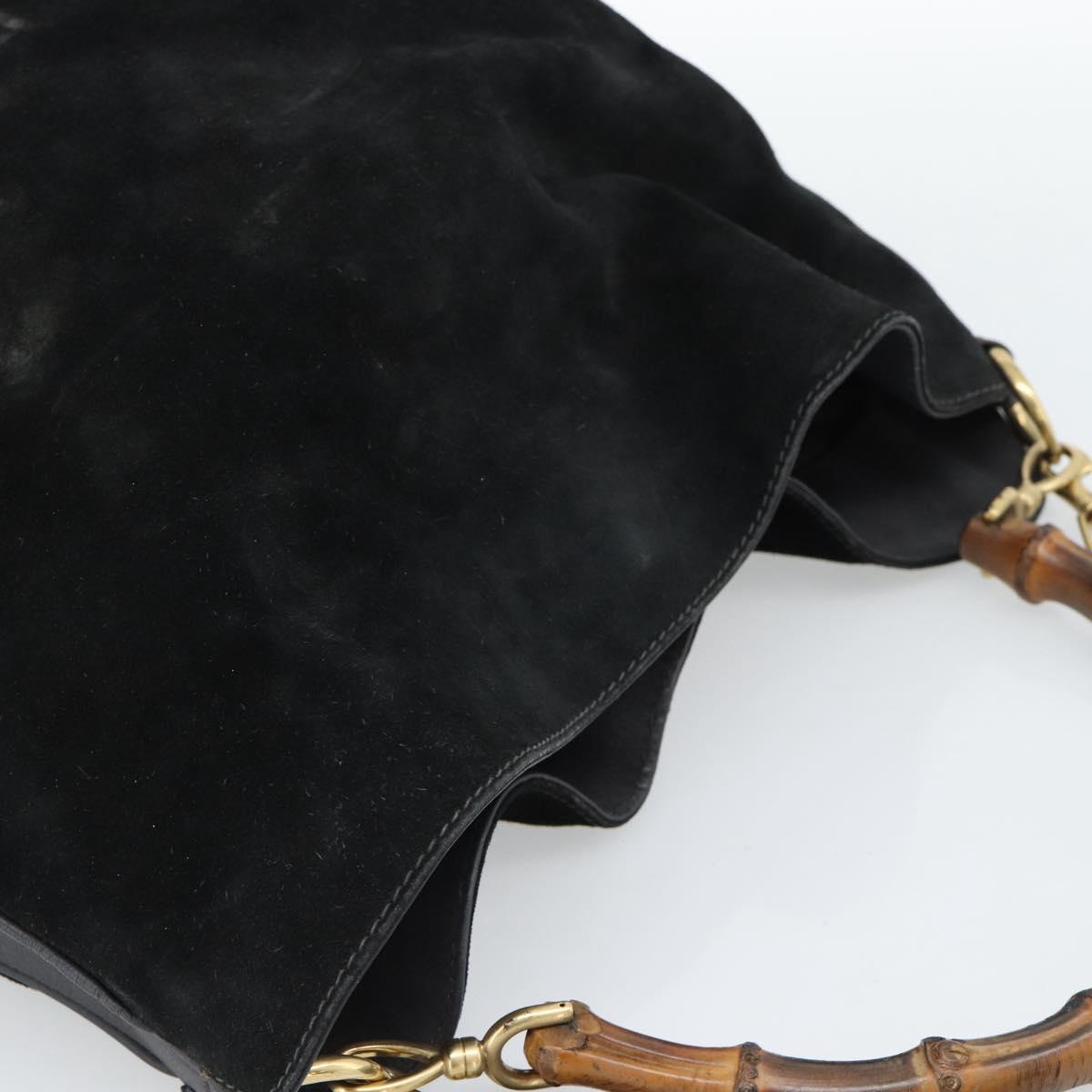 GUCCI Bamboo Shoulder Bag Suede 2way Black Gold 001 1577 2615 Auth ep14993