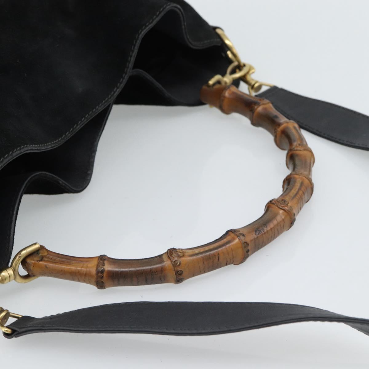 GUCCI Bamboo Shoulder Bag Suede 2way Black Gold 001 1577 2615 Auth ep14993