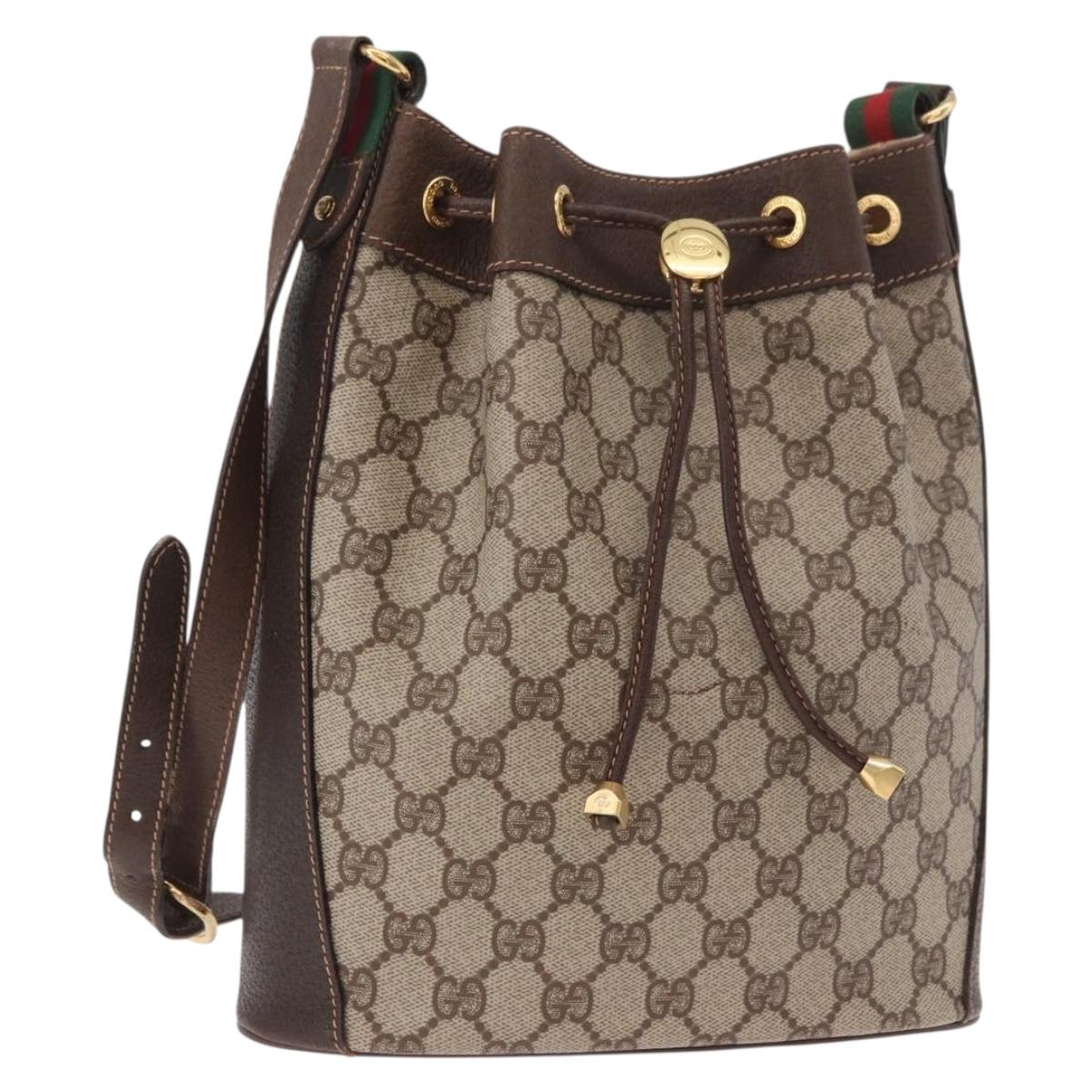 GUCCI GG Supreme Web Sherry Line Bag PVC Beige Gold 164 02 034 Auth ep14998