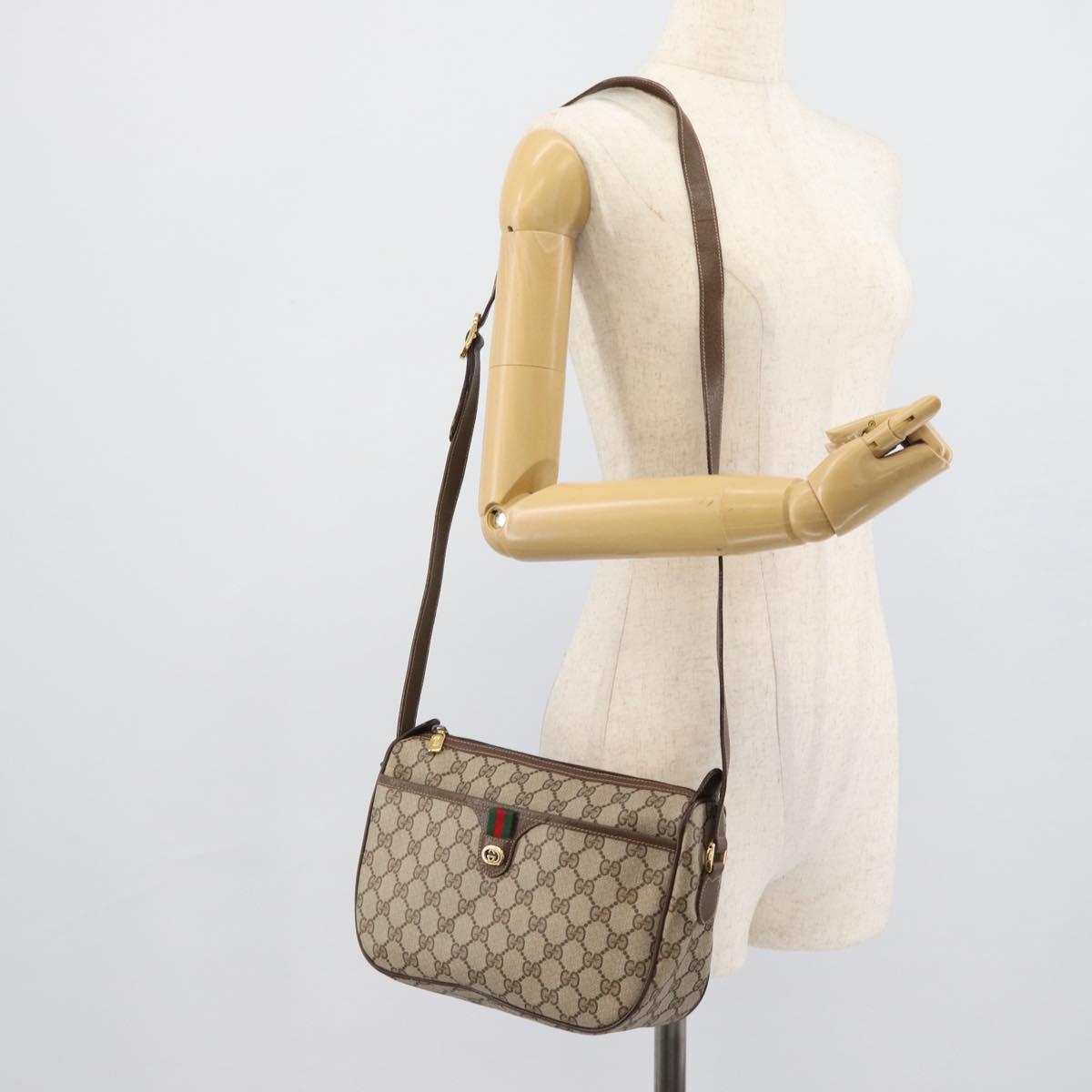 GUCCI GG Supreme Web Sherry Line Bag PVC Beige Gold 89 02 077 Auth ep15007
