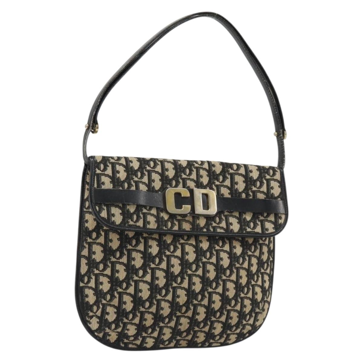 Christian Dior Trotter Canvas Shoulder Bag Navy Gold Auth ep15009