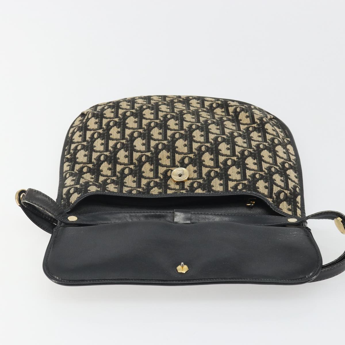 Christian Dior Trotter Canvas Shoulder Bag Navy Gold Auth ep15009