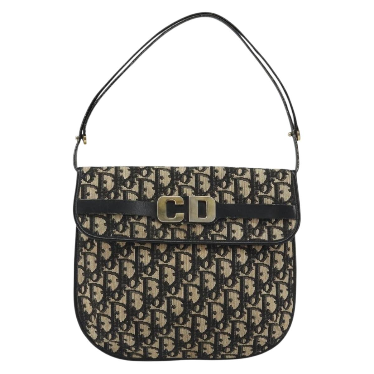 Christian Dior Trotter Canvas Shoulder Bag Navy Gold Auth ep15009