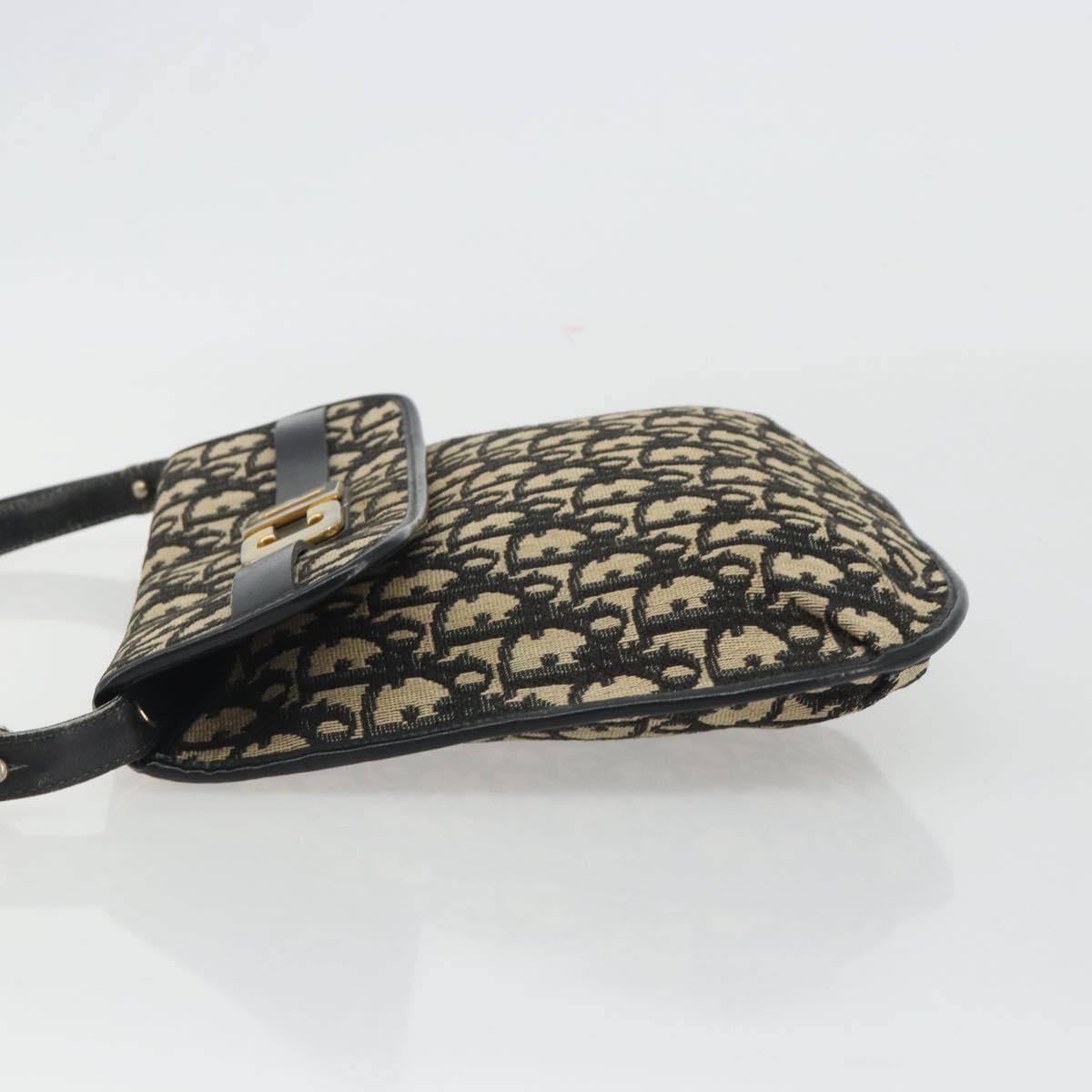 Christian Dior Trotter Canvas Shoulder Bag Navy Gold Auth ep15009