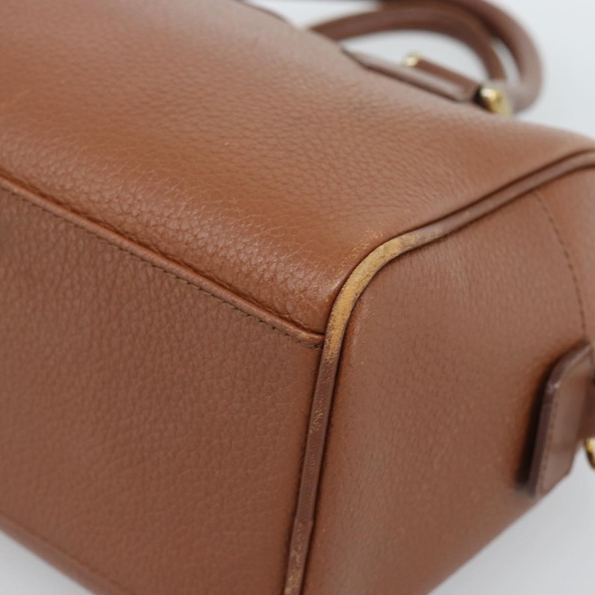 Burberrys Hand Bag Leather Brown Gold Auth ep15010