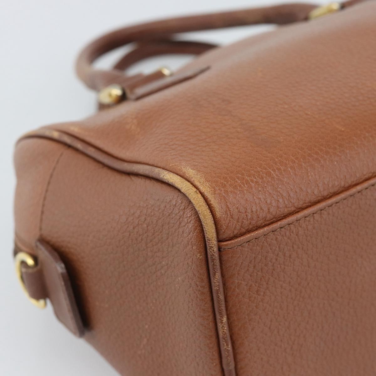 Burberrys Hand Bag Leather Brown Gold Auth ep15010