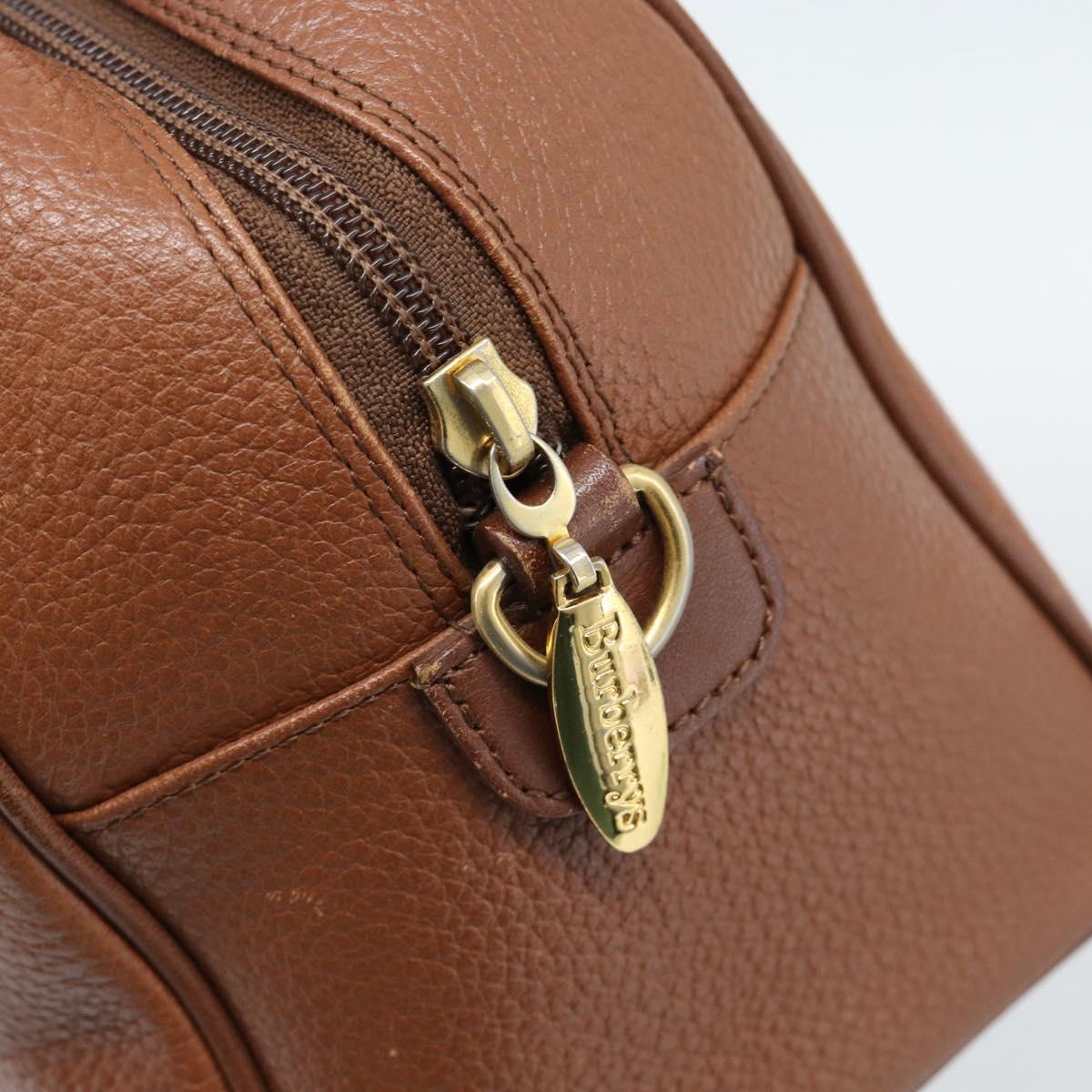 Burberrys Hand Bag Leather Brown Gold Auth ep15010