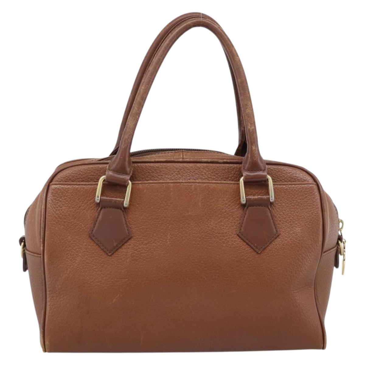 Burberrys Hand Bag Leather Brown Gold Auth ep15010