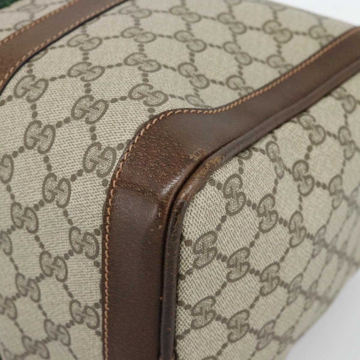 GUCCI GG Supreme Web Sherry Line Boston Bag PVC Beige Gold Auth ep15012