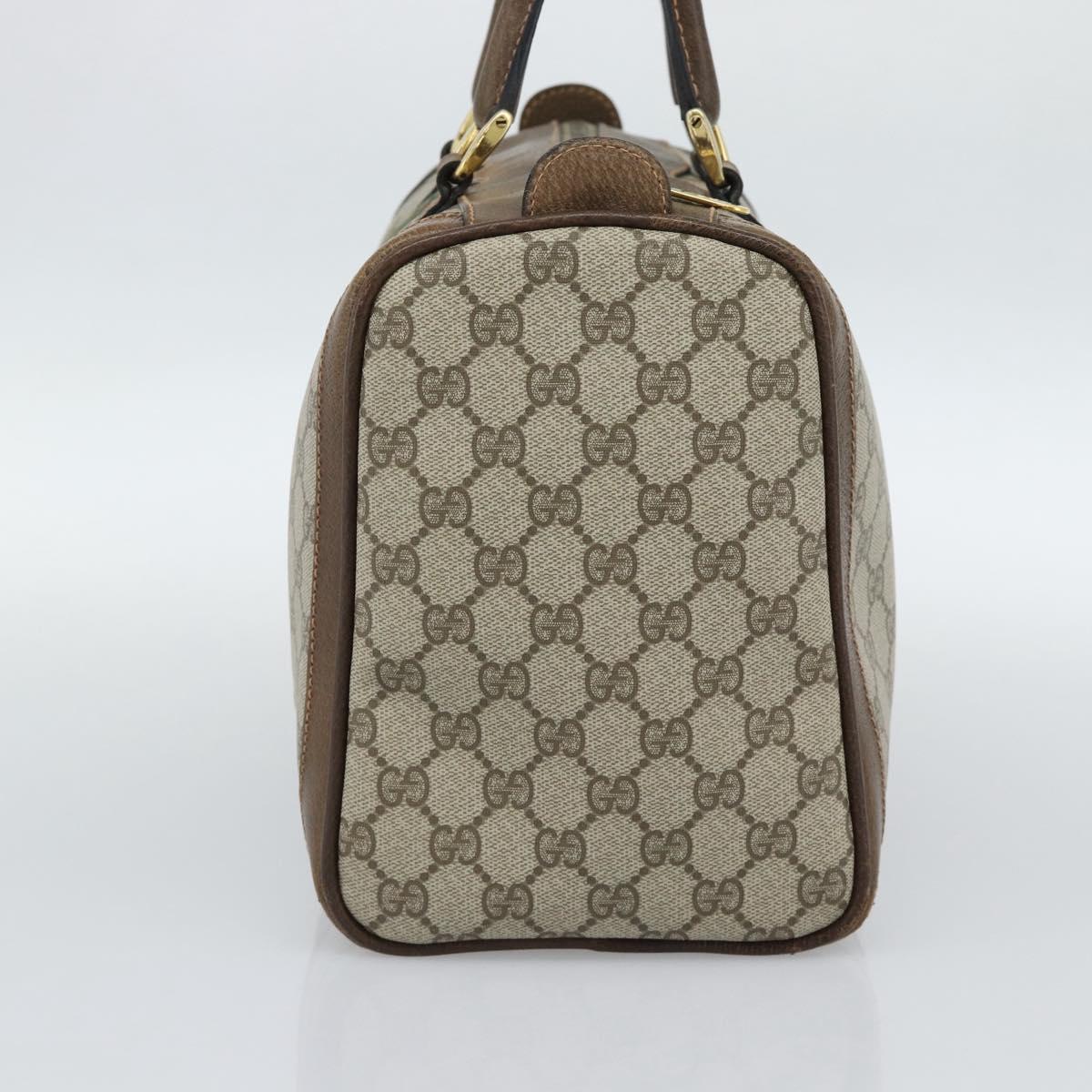 GUCCI GG Supreme Web Sherry Line Boston Bag PVC Beige Gold Auth ep15012