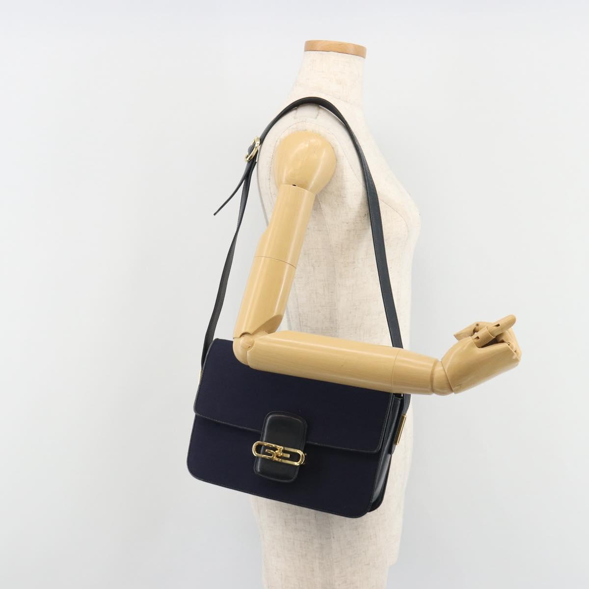 GUCCI Micro GG Canvas Shoulder Bag Navy Gold Auth ep15021A