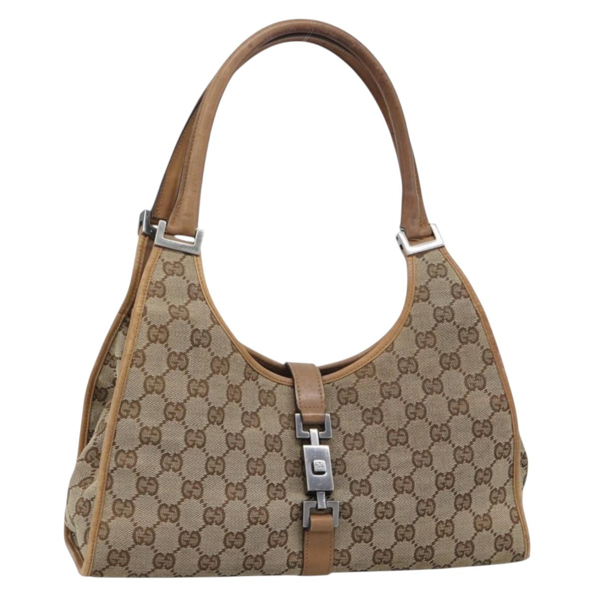 GUCCI GG Canvas Jackie Shoulder Bag Beige Silver 01719 Auth ep15028