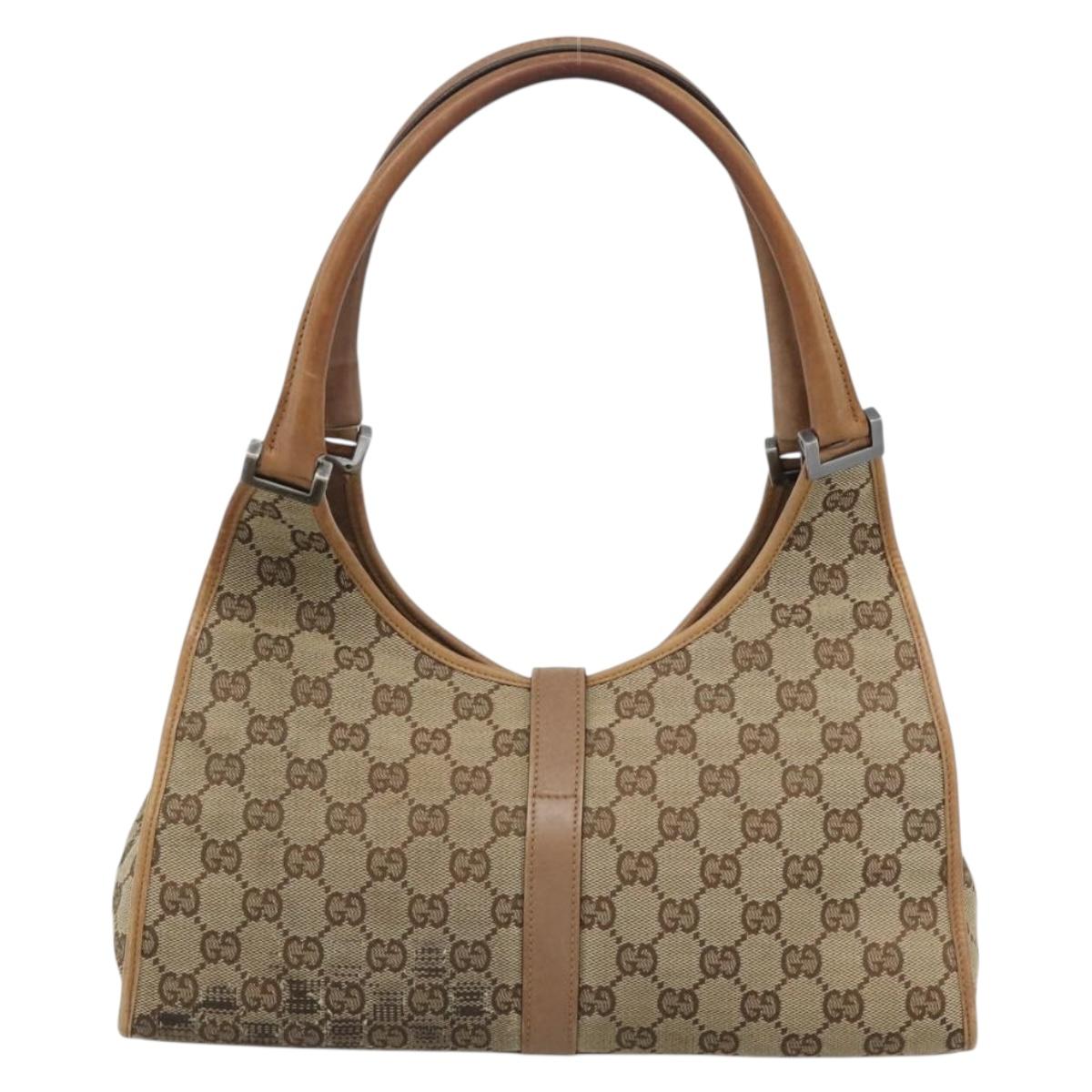 GUCCI GG Canvas Jackie Shoulder Bag Beige Silver 01719 Auth ep15028